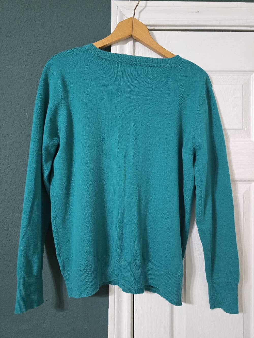 US Polo Assn Teal V Neck Sweater Womens XL Pullover Long Sleeve Preppy Y2K - Picture 2 of 5